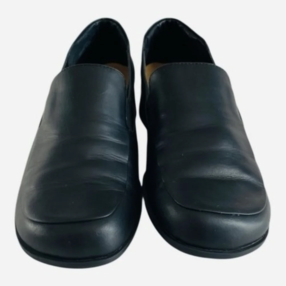 Liz Claiborne Villager Hilda Black Leather Slip-On Loafers Womens 6.5 Flats